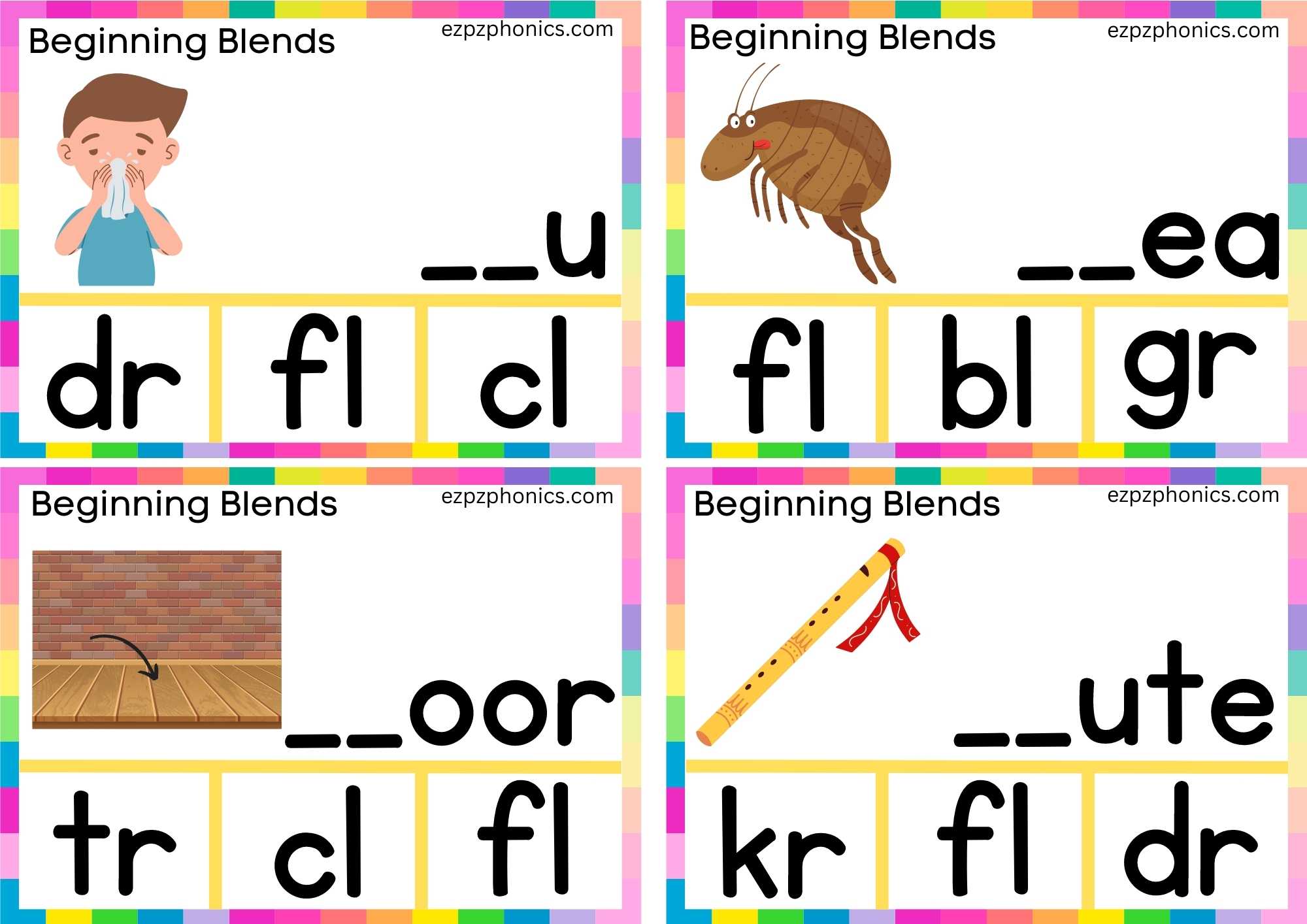 FL Beginning Blends Clip Cards Finish The Words And Clip The Correct Letters Set 2